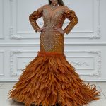 Brown Feather Long Gowns