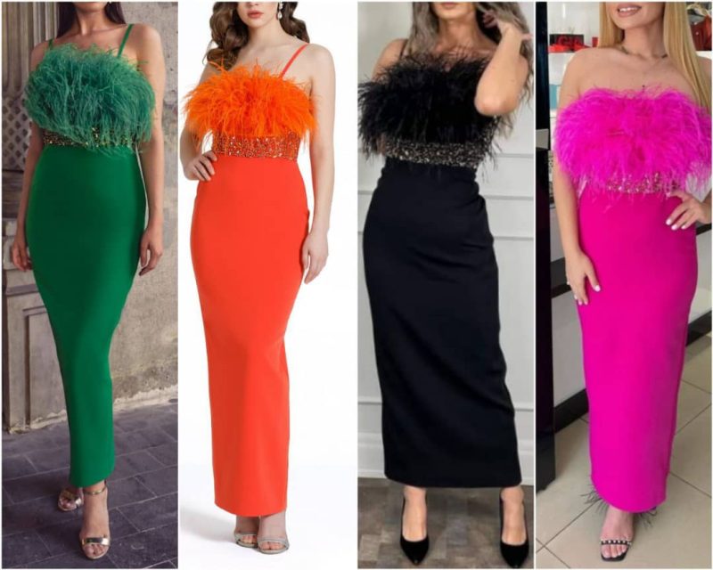 Singlet long Dress with feathers